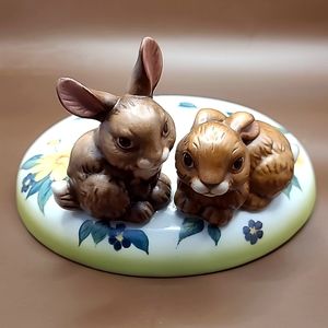 Goebel Easter bunny candle holder 4 an egg shape candle. Yellow candle included